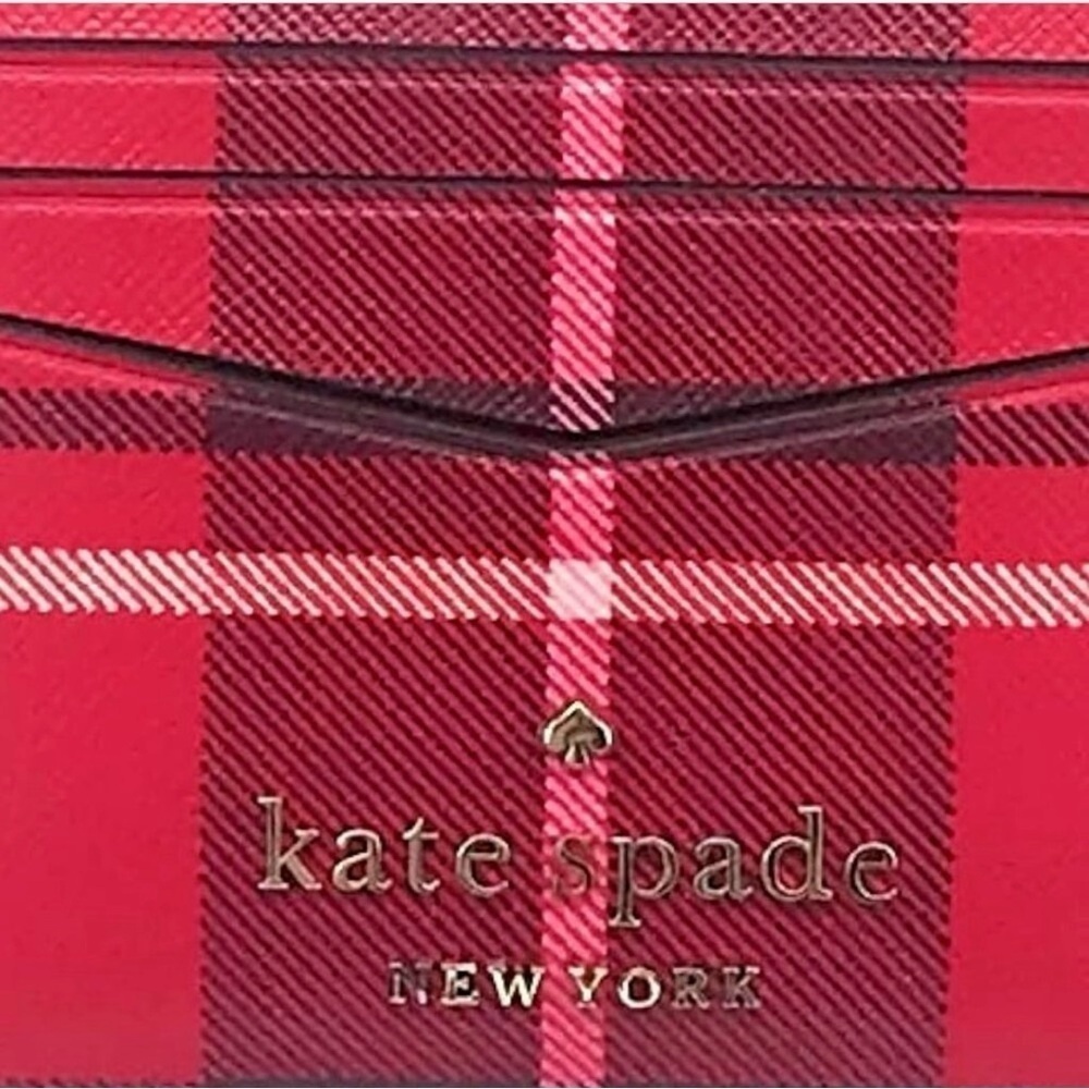 KATE SPADE MSRP $88 Staci Ditsy Buds Floral Slim Cardholder in Bright Rose Plaid - Picture 5 of 9